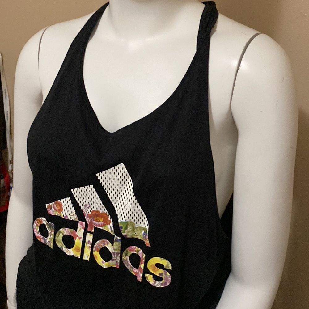 NWT Adidas Floral Ess Black Tank - Size 2XL - Picture 4 of 8